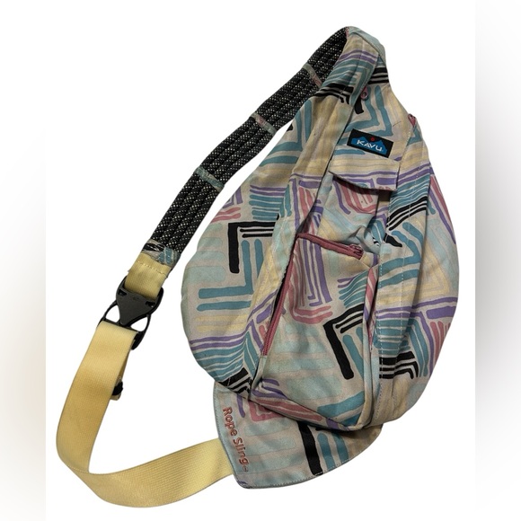Kavu Pastel Lines Rope Sling Bag Pockets Hiking Camping Bag - Picture 1 of 13